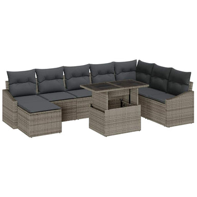 Tuin Sofa Set 9 st Grijs poly rattan, Gepoedercoat staal