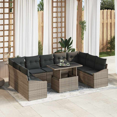 Tuin Sofa Set 10 st Grijs poly rattan, Gepoedercoat staal