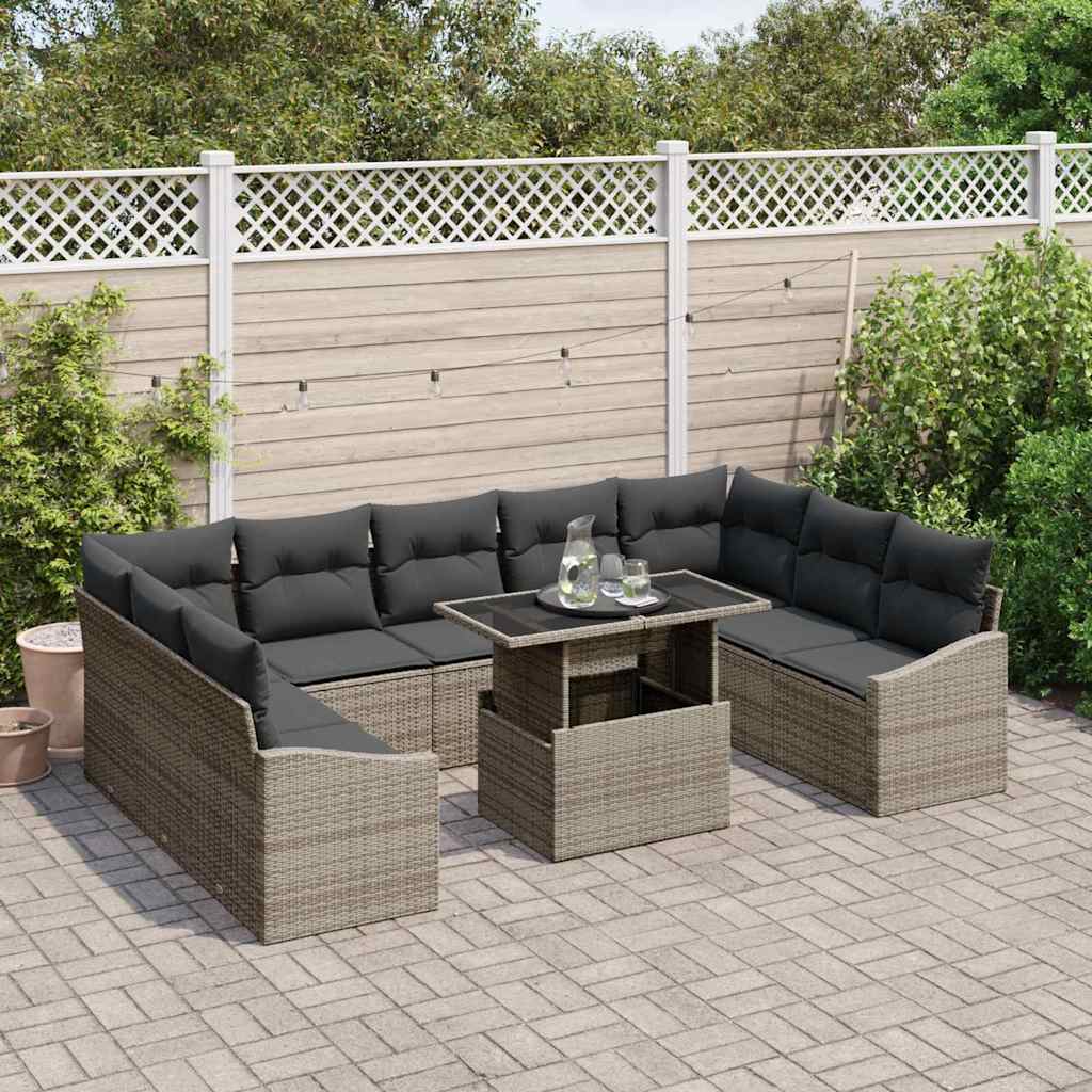 Tuin Sofa Set 10 st Grijs poly rattan, Gepoedercoat staal
