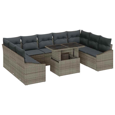 Tuin Sofa Set 10 st Grijs poly rattan, Gepoedercoat staal