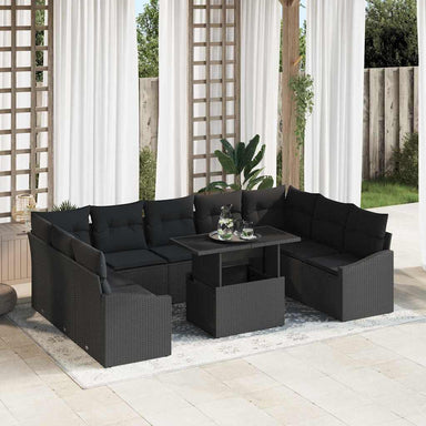 Tuin Sofa Set 10 st Zwart poly rattan, Gepoedercoat staal