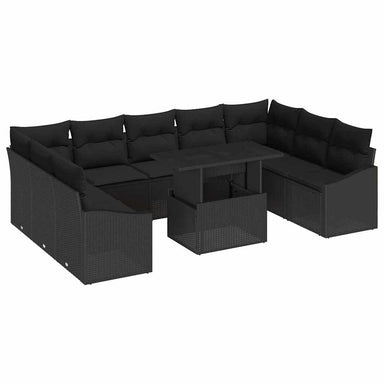 Tuin Sofa Set 10 st Zwart poly rattan, Gepoedercoat staal