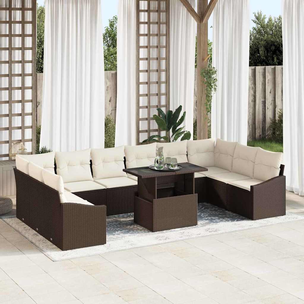 Tuin Sofa Set 11 st Bruin en Crème