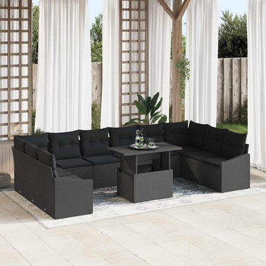 Tuin Sofa Set 11 st Zwart poly rattan, Gepoedercoat staal