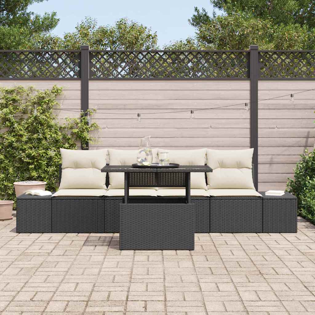 Tuin Sofa Set 5 st Zwart en Crème