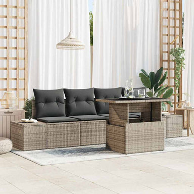 Tuin Sofa Set 5 st Grijs poly rattan, Gepoedercoat staal