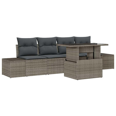 Tuin Sofa Set 5 st Grijs poly rattan, Gepoedercoat staal