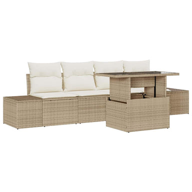 Tuin Sofa Set met kussen met opslag 5 pcs Beige en Crème