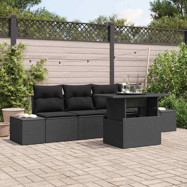 Tuin Sofa Set 5 st Zwart poly rattan, Gepoedercoat staal