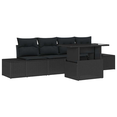 Tuin Sofa Set 5 st Zwart poly rattan, Gepoedercoat staal