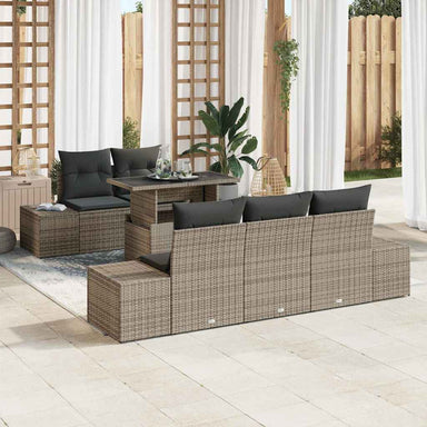 Tuin Sofa Set 6 st Grijs poly rattan, Gepoedercoat staal