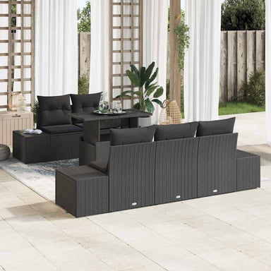 Tuin Sofa Set 6 st Zwart poly rattan, Gepoedercoat staal