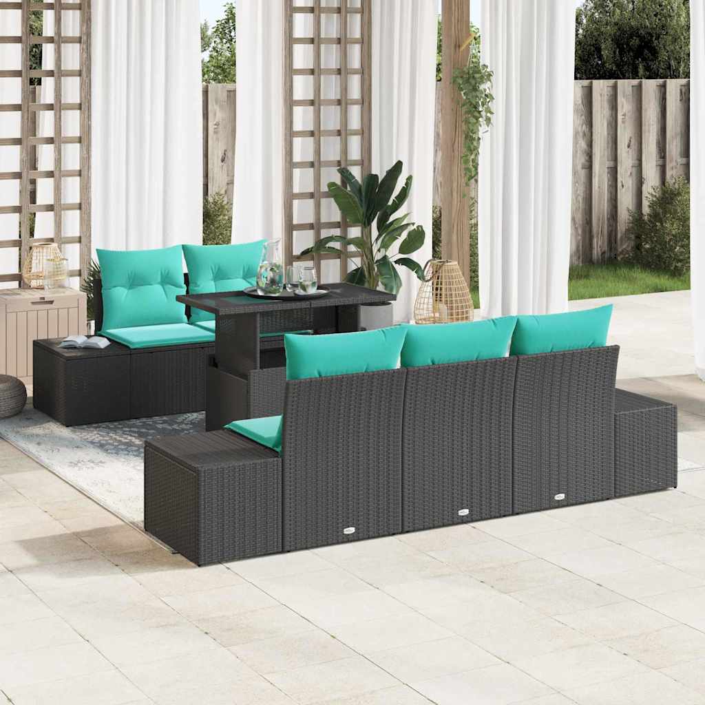 Tuin Sofa Set 6 st 5-Aantal zitplaatsen Zwart en Turquoise