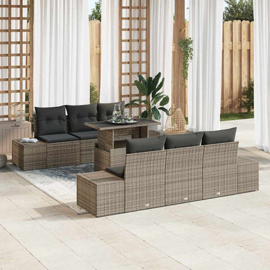 Tuin Sofa Set 7 st Grijs Poly Rattan en Poedergecoat Staal