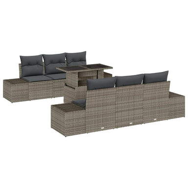 Tuin Sofa Set 7 st Grijs Poly Rattan en Poedergecoat Staal