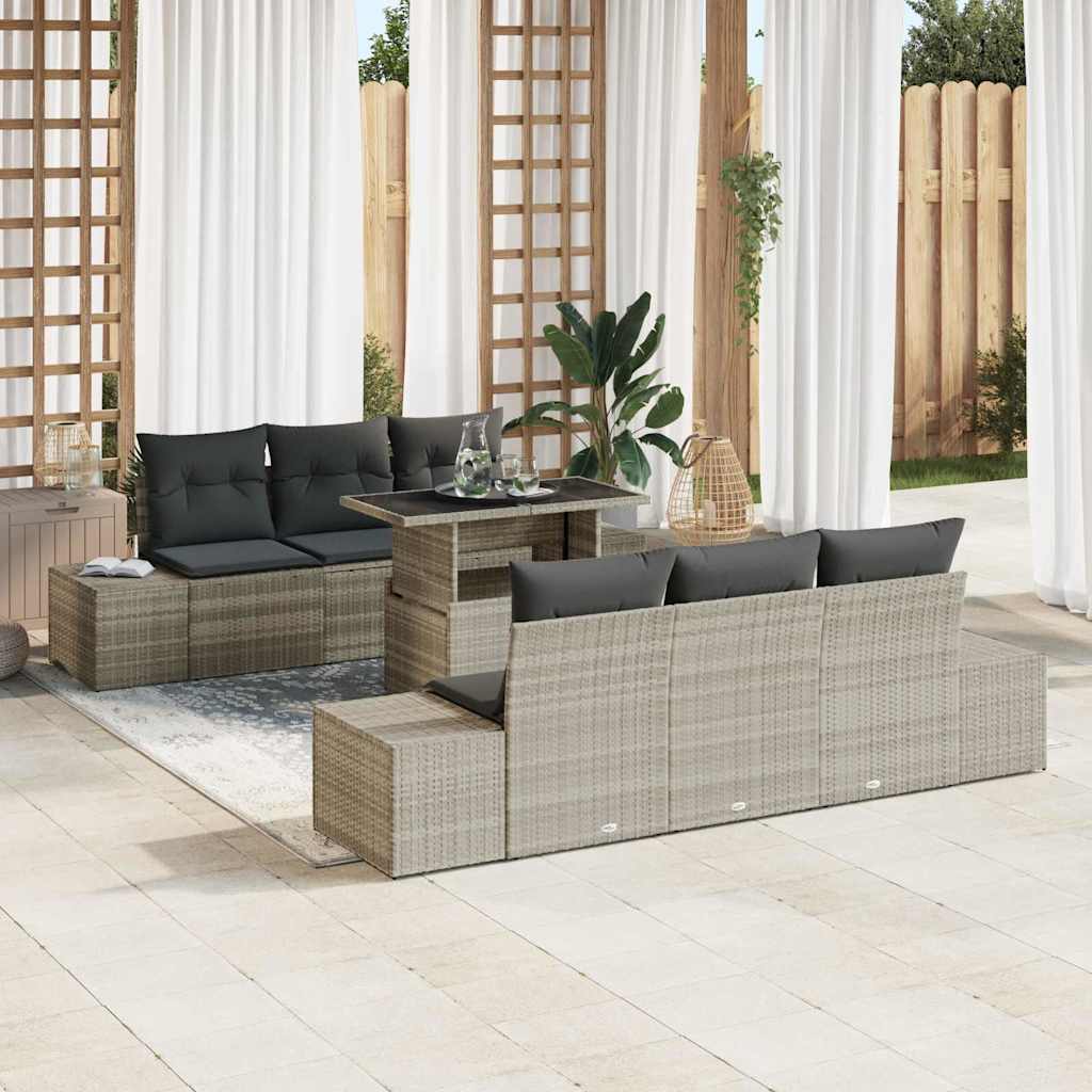 Tuin Sofa Set 7 st Licht Grijs en Donker Grijs