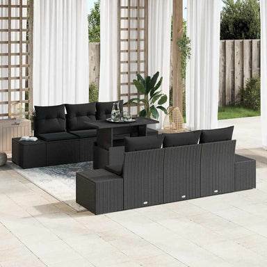 Tuin Sofa Set 7 st Zwart Poly Rattan en Poedergecoat Staal
