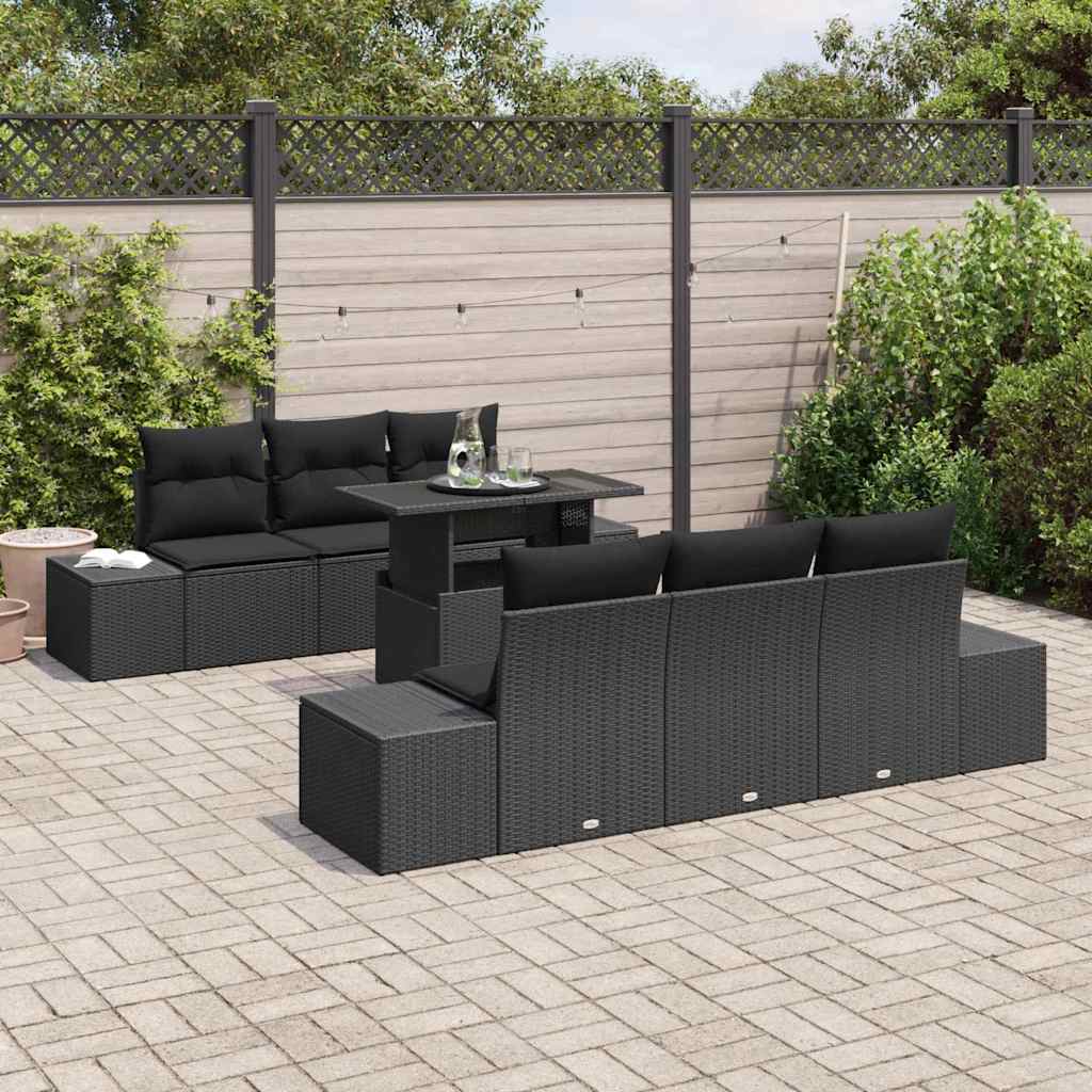 Tuin Sofa Set 7 st Zwart Poly Rattan en Poedergecoat Staal