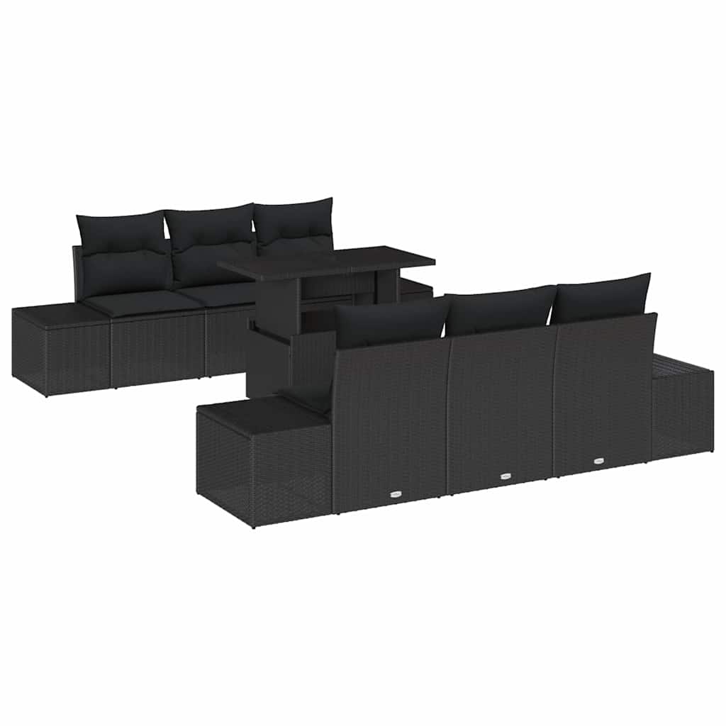 Tuin Sofa Set 7 st Zwart Poly Rattan en Poedergecoat Staal