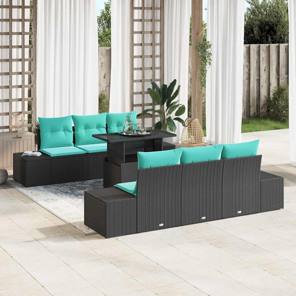 Tuin Sofa Set 7 st 6-Aantal zitplaatsen Zwart en Turquoise