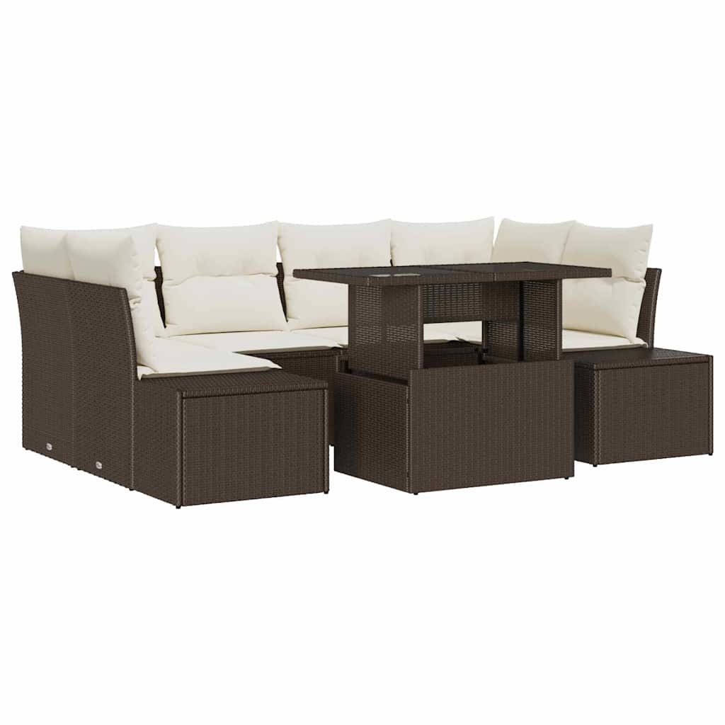 Tuin Sofa Set 7 st Bruin en Crème