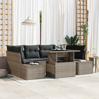 Tuin Sofa Set 7 st Grijs Poly Rattan en Poedergecoat Staal