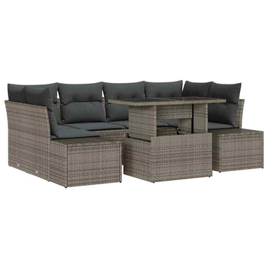 Tuin Sofa Set 7 st Grijs Poly Rattan en Poedergecoat Staal