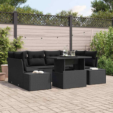 Tuin Sofa Set 7 st Zwart Poly Rattan en Poedergecoat Staal