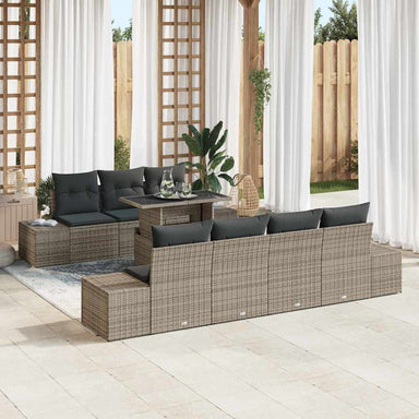 Tuin Sofa Set 8 st Grijs Poly Rattan en Poedergecoat Staal