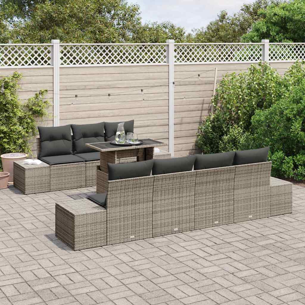 Tuin Sofa Set 8 st Grijs Poly Rattan en Poedergecoat Staal