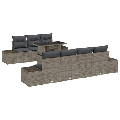 Tuin Sofa Set 8 st Grijs Poly Rattan en Poedergecoat Staal
