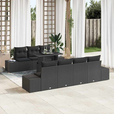 Tuin Sofa Set 8 st Zwart Poly Rattan en Poedergecoat Staal