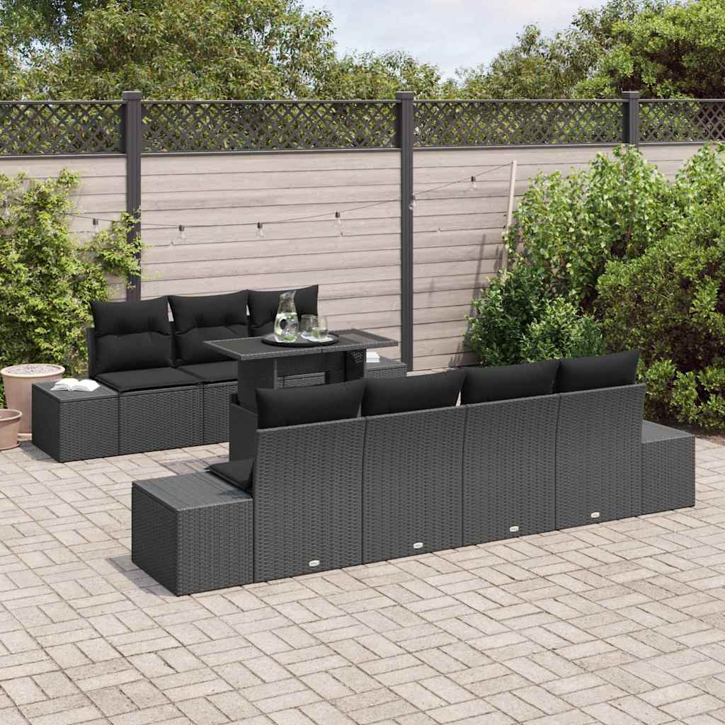 Tuin Sofa Set 8 st Zwart Poly Rattan en Poedergecoat Staal