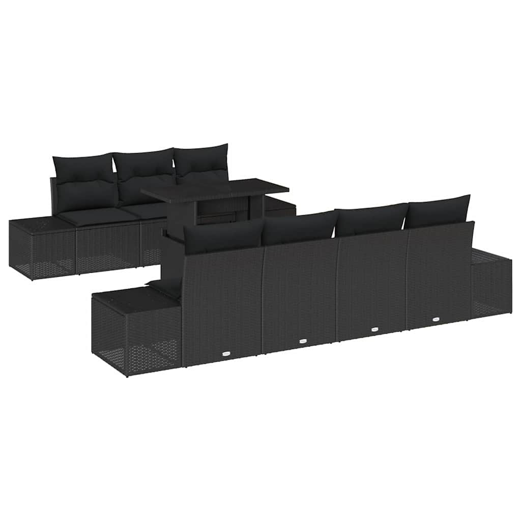 Tuin Sofa Set 8 st Zwart Poly Rattan en Poedergecoat Staal