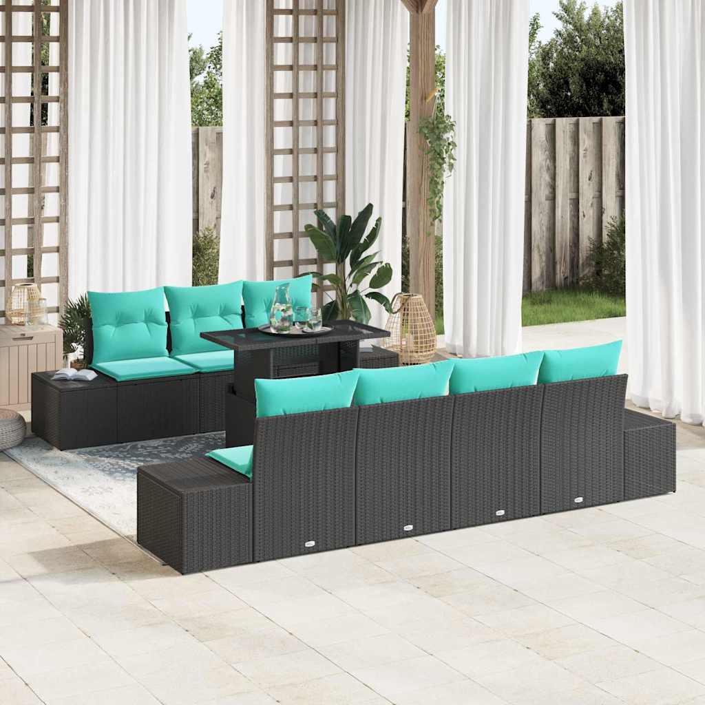 Tuin Sofa Set 8 st 7-Aantal zitplaatsen Zwart en Turquoise