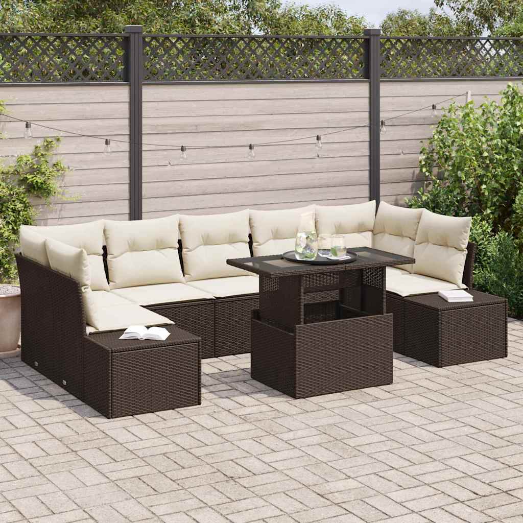 Tuin Sofa Set 8 st Bruin en Crème