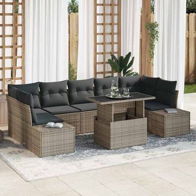 Tuin Sofa Set 8 st Grijs Poly Rattan en Poedergecoat Staal