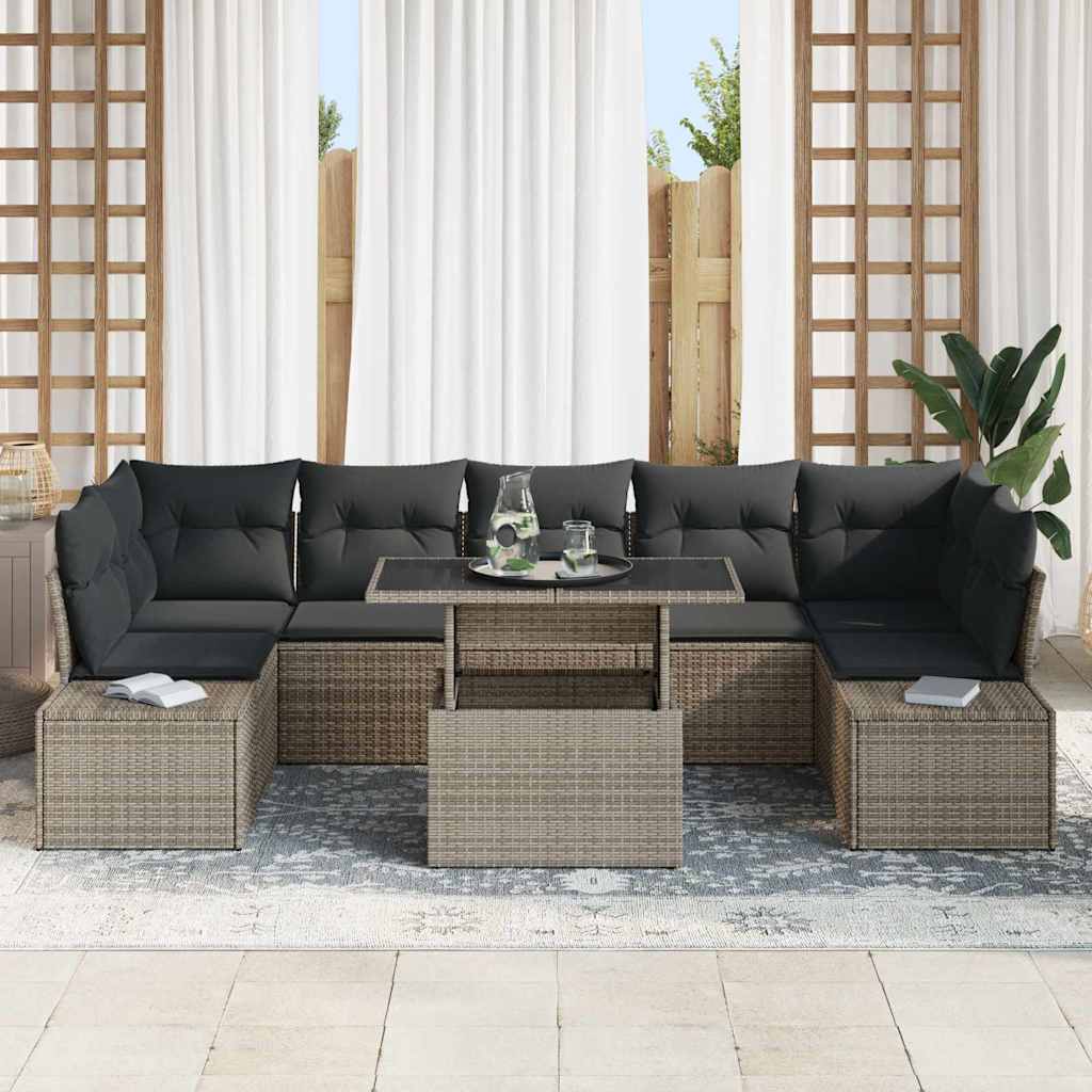 Tuin Sofa Set 8 st Grijs Poly Rattan en Poedergecoat Staal