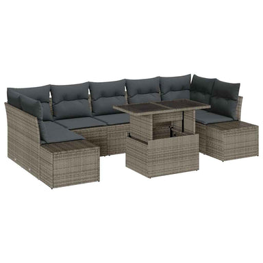 Tuin Sofa Set 8 st Grijs Poly Rattan en Poedergecoat Staal