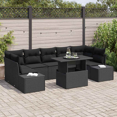 Tuin Sofa Set 8 st Zwart Poly Rattan en Poedergecoat Staal