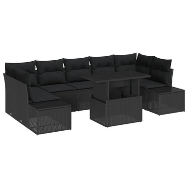 Tuin Sofa Set 8 st Zwart Poly Rattan en Poedergecoat Staal