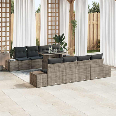 Tuin Sofa Set 9 st Grijs Poly Rattan en Poedergecoat Staal