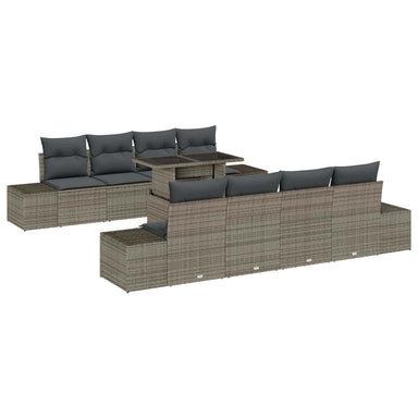 Tuin Sofa Set 9 st Grijs Poly Rattan en Poedergecoat Staal