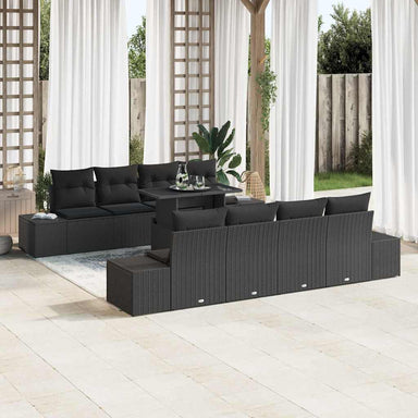 Tuin Sofa Set 9 st Zwart Poly Rattan en Poedergecoat Staal