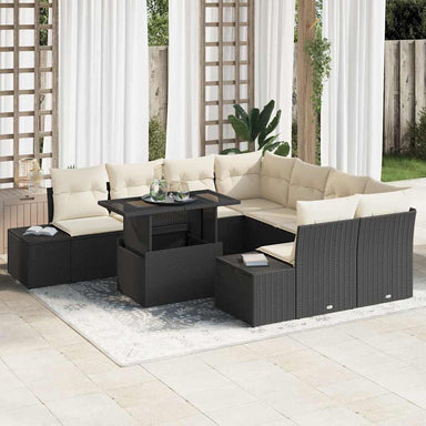 Tuin Sofa Set 9 st Zwart en Crème poly rattan