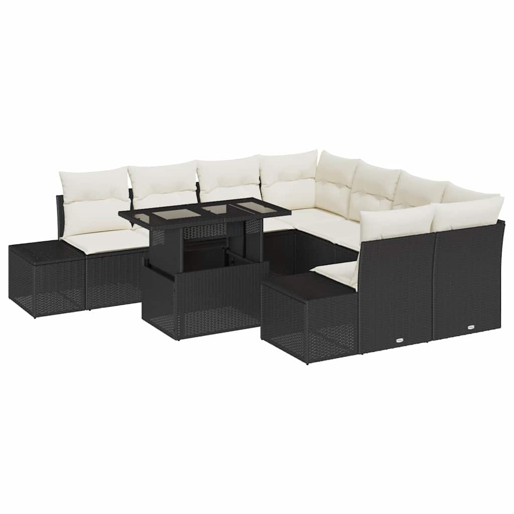 Tuin Sofa Set 9 st Zwart en Crème poly rattan