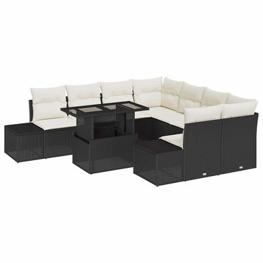 Tuin Sofa Set 9 st Zwart en Crème poly rattan