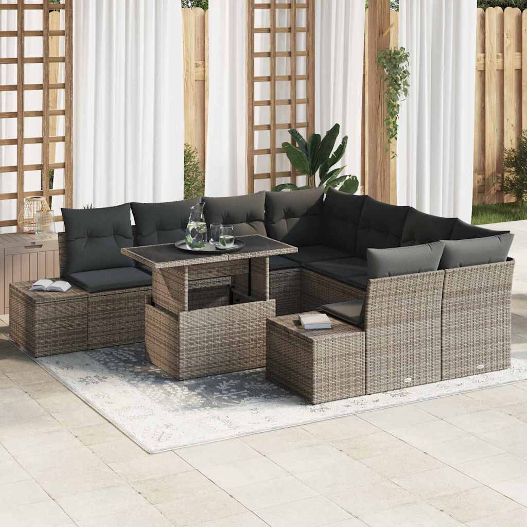 Tuin Sofa Set 9 st Grijs poly rattan