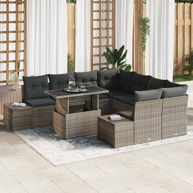 Tuin Sofa Set 9 st Grijs poly rattan