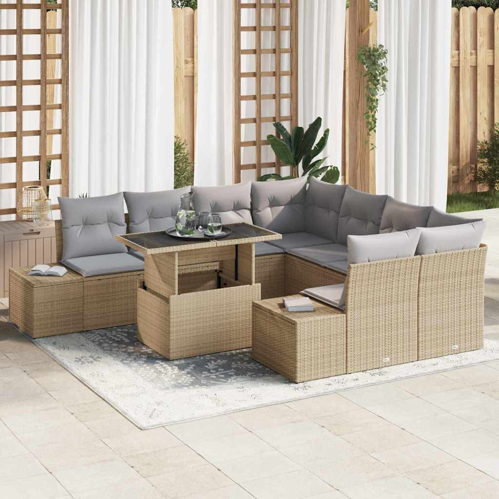 Tuin Sofa Set 9 st Beige en Licht Grijs poly rattan